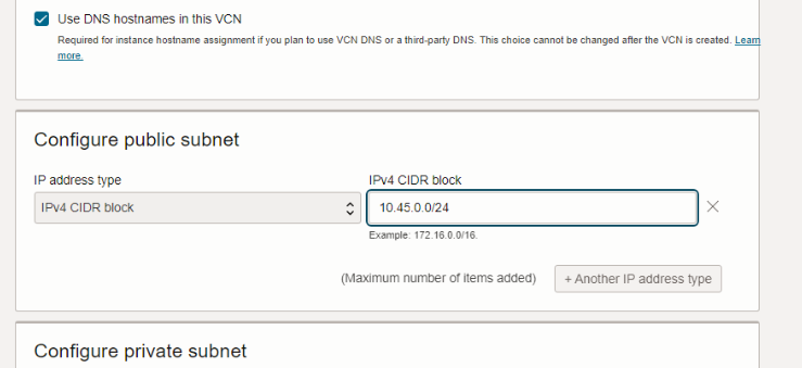 Input the CIDR as 10.45.0.0/24